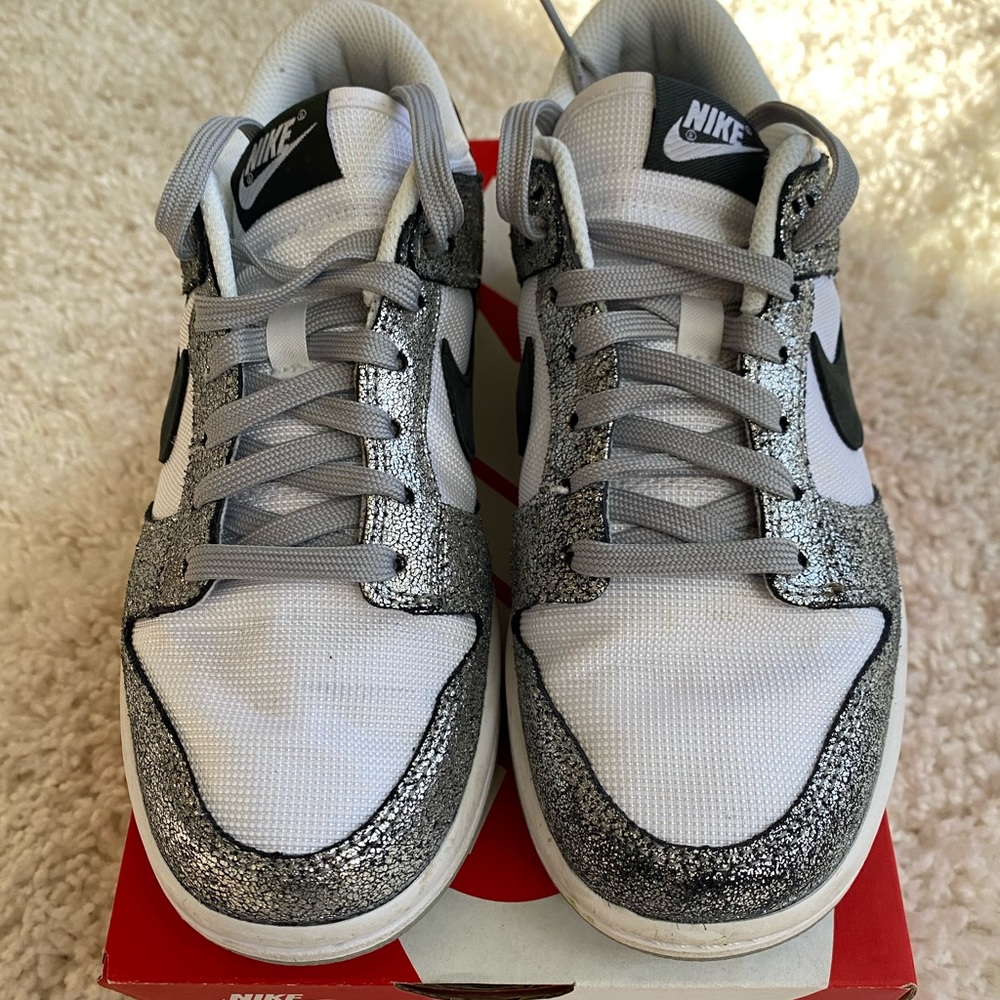 Nike Dunk Low metallic silver/off noir white womens size 7